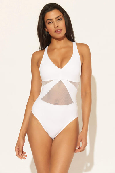 V-NECK MESH STRAPPY CROSS BACK 1 PC - WHITE