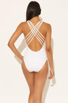 V-NECK MESH STRAPPY CROSS BACK 1 PC - WHITE