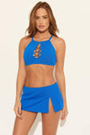 HIGH NECK LATTICE TOP - ARUBA BLEU