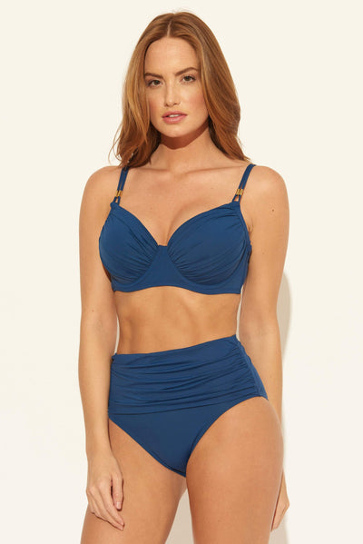 SHIRRED HIGH WAIST BOTTOMS - NAVY