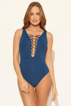 LACE DOWN GOLD 1 PC - NAVY