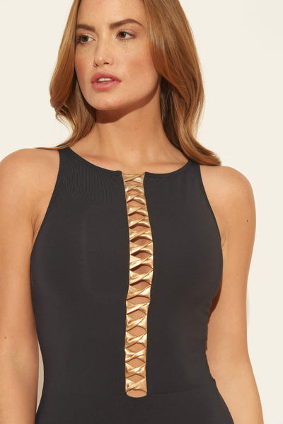 HIGH NECK LACE DOWN TWIST 1 PC - BLACK / ROSE GOLD