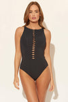 Hailey is wearing a 4 suit, she has a 32” bust and a 23" waist.