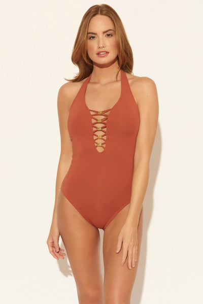 HALTER LACE DOWN 1 PC -CINNAMON