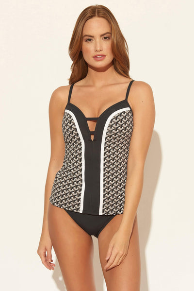 PLUNGE TANKINI TOP - BLACK MULTI