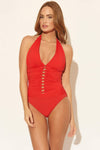 HALTER LACE DOWN TWIST 1 PC - SCARLET
