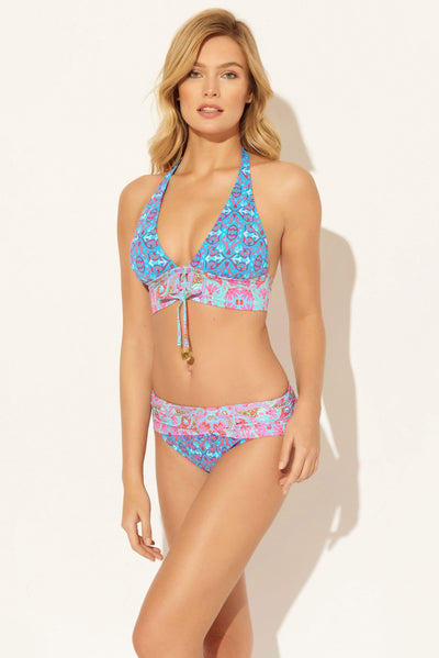 LACE UP HALTER TOP - ROUGE MULTI