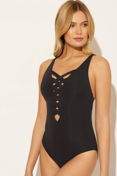 BASKET WEAVE LACE DOWN 1 PC - BLACK