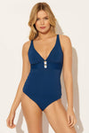 HALTER BEADED TANKINI TOP - NAVY