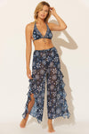 SIDE RUFFLE SLIT PANT - NAVY FLORAL MULTI