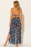 SIDE RUFFLE SLIT PANT - NAVY FLORAL MULTI