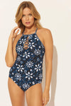HI NECK TANKINI TOP - NAVY FLORAL