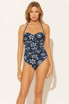 TWISTED SHIRRED BANDEAU 1 PC - NAVY FLORAL