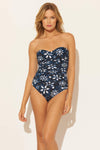 TWISTED SHIRRED BANDEAU 1 PC - NAVY FLORAL