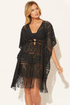 CROCHET CAFTAN W/ FRINGE - BLACK