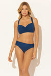 SHIRRED BANDEAU D CUP TOP - NAVY