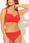 SHIRRED BANDEAU D CUP TOP - SCARLET