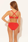 SHIRRED BANDEAU D CUP TOP - SCARLET