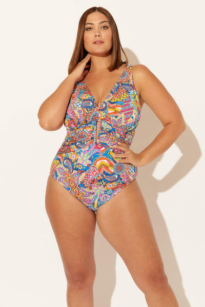 (PLUS) SHIRRED HALTER 1 PC - GROOVY MULTI