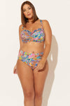 (PLUS) HIGH WAIST SHIRRED BOTTOMS - GROOVY MULTI