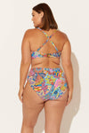 (PLUS) HIGH WAIST SHIRRED BOTTOMS - GROOVY MULTI