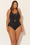 (PLUS) BASKET WEAVE LACE DOWN 1 PC - BLACK