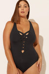 (PLUS) BASKET WEAVE LACE DOWN 1 PC - BLACK