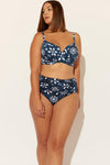 (PLUS) HIGH WAIST SHIRRED BOTTOMS - NAVY FLORAL