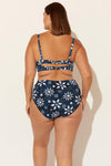 (PLUS) HIGH WAIST SHIRRED BOTTOMS - NAVY FLORAL