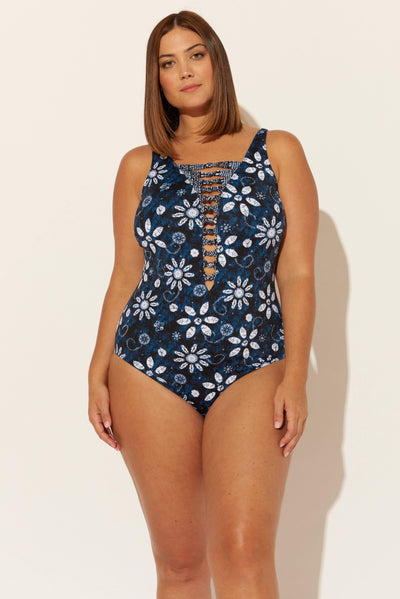 (PLUS) LACE DOWN KNOTTED TWIST 1 PC - NAVY FLORAL