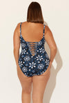 (PLUS) LACE DOWN KNOTTED TWIST 1 PC - NAVY FLORAL