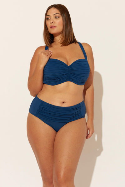 (PLUS) HIGH WAIST SHIRRED BOTTOMS - NAVY