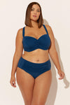 (PLUS) HIGH WAIST SHIRRED BOTTOMS - NAVY