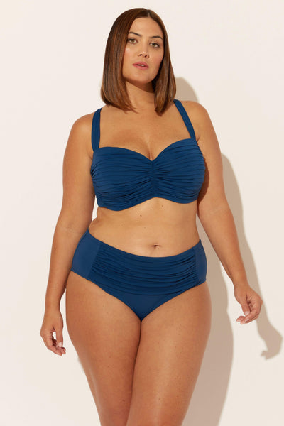 (PLUS) HIGH WAIST SHIRRED BOTTOMS - NAVY