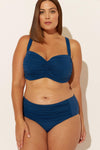 (PLUS) HIGH WAIST SHIRRED BOTTOMS - NAVY