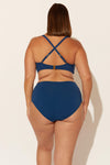 (PLUS) HIGH WAIST SHIRRED BOTTOMS - NAVY