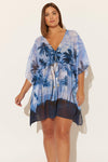 (PLUS) CAFTAN - NAVY PALMS