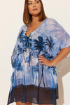 (PLUS) CAFTAN - NAVY PALMS