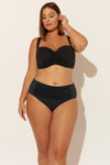 (PLUS) HIGH WAIST SHIRRED BOTTOMS - BLACK