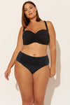 (PLUS) HIGH WAIST SHIRRED BOTTOMS - BLACK