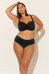 (PLUS) HIGH WAIST SHIRRED BOTTOMS - BLACK