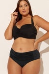 (PLUS) HIGH WAIST SHIRRED BOTTOMS - BLACK