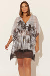 (PLUS) CAFTAN - BLACK PALMS