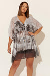 (PLUS) CAFTAN - BLACK PALMS
