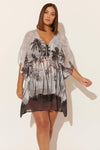 (PLUS) CAFTAN - BLACK PALMS