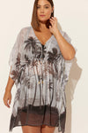 (PLUS) CAFTAN - BLACK PALMS