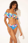 OFF THE SHOULDER RUFFLE BANDEAU TOP - WHITE FLORAL
