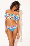 OFF THE SHOULDER RUFFLE BANDEAU TOP - WHITE FLORAL