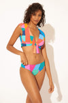TIE FRONT CAP SLEEVE TOP - CUT IT UP MULTI