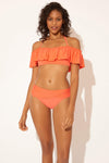 OFF THE SHOULDER RUFFLE BANDEAU TOP - LIVING CORAL